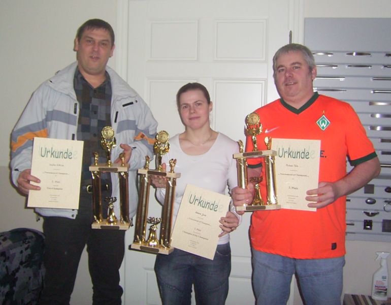 Das waren die Sieger des Tournament of Champions 2013; von links nach rechts: Carsten Dittrich, Sabine Janz, Michael Tietz